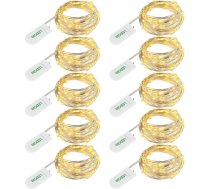 LEDGLE LED gaismas virtene ar bateriju barošanu, vara vadu, siltā balta krāsa, 1,2 m garumā un 24 LED gaismām; Ziemassvētku gaismas virtene ar bateriju barošanu, ūdensizturīga, piemērota pudelēm; 10 gab. iepakojumā