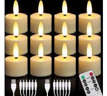 FREEPOWER 12 uzlādējamas LED tējas svecītes ar tālvadības pulti un taimeri – mirgojošas, siltā baltā krāsā, ar regulējamo spilgtumu, 2 USB kabeļiem, piemērotas Halovīniem un Ziemassvētkiem, mājas dekorēšanai, diametrs 4 x 5,5 cm