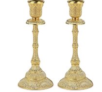 „OwnMy“ 2 gab. vintage metāla konisko svečturu komplekts, 18,8 cm, elegants misiņa svečturu dekoratīvais komplekts galda centrālajiem rotājumiem, kāzām un mājas interjeram, zelta krāsā
