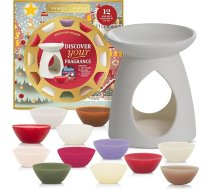 Yankee Candle dāvanu komplekts | 12 aromātiskas vaska plāksnītes, 1 vaska plāksnīšu sildītājs un 1 bezsmaržu tējas svecīte | Ideālas Ziemassvētku dāvanas sievietēm