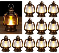 PATIKIL 12 gab. mini laternu komplekts ar mirgojošu LED sveci, 4 collu vintage stila sveces laternas, dekoratīvas piekārāmās laternas galda dekoram, piemērotas Halovīniem un Ziemassvētku ballītēm, retro zelta krāsā