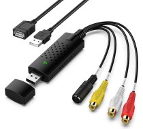 Video uztveršanas karte USB 2.0 audio video uztveršanas konvertors no RCA uz USB, konvertē VHS, Mini-DV, VCR, Hi8, DVD uz digitālo formātu, priekš PC, TV, videokameras, lentes atskaņotāja, Mac, Windows Vista saderīgs
