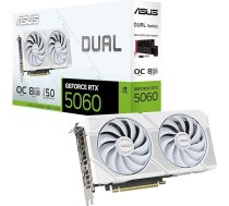 ASUS Dual GeForce RTX 5060 8GB GDDR7 White OC Edition spēļu grafiskā karte (Nvidia Blackwell un DLSS 4, 2.5 slotu konstrukcija, PCIE 5.0, 1x HDMI 2.1b, 3x DisplayPort 2.1b, balta, DUAL-RTX5060-O8G-WHITE)
