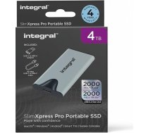 Integral SlimXpress Pro 4TB ārējais portatīvais SSD cietais disks: USB-C, 2000MB/s lasīšana/rakstīšana, USB 3.2 Gen 2x2, kompakts, Plug & Play, saderīgs ar Mac, Windows PC, Android, Xbox, PlayStation