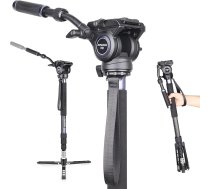 Monopoda komplekts kamerām, INNOREL VM75CK, 182 cm oglekļa šķiedras video monopoda kāja ar F60 fluīdu galvu un statīva pamatni DSLR videokamerām