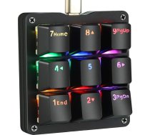 Koolertron Macro Keyboard programmējama tastatūra, LED fona apgaismojums, portatīva mini mehāniskā spēļu tastatūra OSU, ar 9 pilnībā programmējamiem taustiņiem (melna/RGB Backlit/Blue Switches)