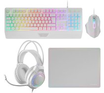 Mars Gaming MCP124PRO, franču, spēļu kombinācija 4-in-1, RGB H-Mech tastatūra ar plaukstas balstu, RGB pele 3200DPI HUANO Switch, FRGB austiņas, nanotekstila peles paliktnis 36 x 26 cm, multiplatformu, balta