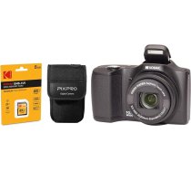KODAK Pixpro FZ102 kompaktā digitālā kamera ar 16,5 megapikseļiem, korpusu un SD karti - melna