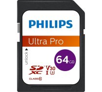 Philips Ultra Pro SDXC 64GB UHS-I U3 lasīšanas ātrums līdz 100MB/s V30 atmiņas karte kamerām, planšetdatoriem, datoriem, karšu lasītājiem, 4K UHD video