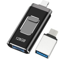 128 GB USB zibatmiņas karte iPhone, MFi sertificēta zibatmiņas zibatmiņas karte, 4-in-1 karte mobilajam tālrunim - saderīga ar iOS/Android/PC, USB 3.0 Plug and Play, lai dublētu fotoattēlus un video, melna