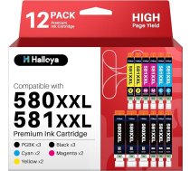 580XXL 581XXL tintes kasetnes Canon 580 581 Multipack XXL, kas saderīgas ar Canon TS6150 TS705 TR7550 TS8150 TS8250 TS8251 TR8500 TR8550 (PGBK melni ciāndzeltenais un dzeltens, 12 gab.)