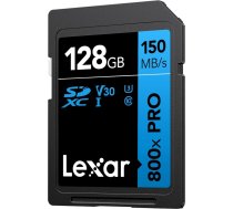 Lexar augstas veiktspējas 800x PRO SD karte 128 GB, SDXC UHS-I karte, SD3.0 karte ar līdz 150 MB/s lasīšanas ātrumu, V30, U3, C10 SD atmiņas karte kamerām/vidējās klases spoguļkamerām (LSD0800P128G-BNNAA)