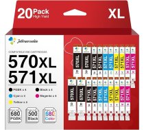 20 570XL 571XL printeru kasetņu iepakojums Saderīgs ar Canon PGI-570 XL CLI-571 XL kasetnēm priekš Pixma TS5050 MG5750 TS5055 TS5051 MG6850 TS5053 MG5753 MG5751 TS8050 MG7755 00 MG68 52