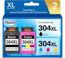 Paeolos 304XL atkārtoti atjaunotas 304 XL printeru kasetnes, kas paredzētas Deskjet 2630 2630 2600 2620 3760 3750 3720 3720 3762 3752 2632 HP Envy 5030 5010 5020 5032 5032 5032 500 50 (1 melna 1 krāsaina)