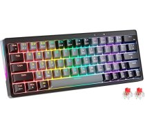 abucow 60% mehāniskā spēļu tastatūra ar sarkaniem slēdžiem, vadu kompakta tastatūra ar RGB apgaismojumu, anti-hosting, bez taustiņu konfliktiem (melna/pelēka)