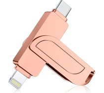 USB zibatmiņas karte iPhone 128 GB, reālas ietilpības USB 3.1 180MB/s ar MFi Lightning, AI dublējums fotoattēliem/video, Apple autorizēta atmiņas karte iPhone/iPad/Android OTG mobilajam tālrunim/MAC/PC, rozā krāsā