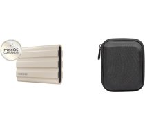 Samsung Portable SSD T7 Shield (MU-PE2T0K/EU), 2 TB, USB 3.2 Gen.2, 1050 MB/s nolasīšana, 1000 MB/s ierakstīšana, bēšs + Amazon Basics cietā diska soma, melns
