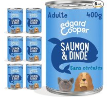 Edgard & Cooper mitrā suņu barība (lasis un tītars, 400 g x 6), bez graudiem, svaiga gaļa un zivis, augstas kvalitātes olbaltumvielas, dabīgas sastāvdaļas suņiem, hipoalerģiska, bez cukura piedevas