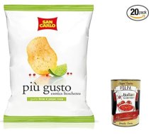 20 x San Carlo „Più Gusto“ čipsi ar laima un rozā piparu garšu, sālīti kartupeļu čipsi, 50 g + itāļu gardēžu mīkstums, 400 g
