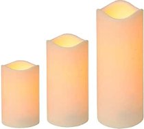 3 LED īsta vaska sveču komplekts "Āra" ar mirgojošu gaismu Silti balta krāsā Komplektā ietilpst 5 stundu taimeris 3 izmēru baterijas