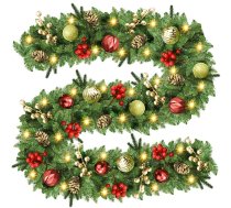 Ziemassvētku virtene, 9 pēdu egļu virtene ar apgaismojumu, 30 LED Ziemassvētku virtene, Ziemassvētku dekorāciju virtene, mākslīgais Ziemassvētku vainags kamīniem, kāpnēm, arkām, mājai, ārpus telpām