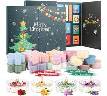 Aromatizētas sveces Adventes kalendārs 2025 ar dažādām tējas gaismas aromātiskajām svecēm, Adventes kalendāra smaržīgās tējas sveces, smaržīgās tējas gaismas Ziemassvētku dāvanu komplekts sievietēm, mātei, sievai, draudzenei