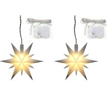 ***Plastmasas Ziemassvētku zvaigzne baltā krāsā, piemērota lietošanai iekštelpās un ārpus telpām, ietver LED apgaismojumu un 6 h taimeri, darbināšanai ar baterijām. Izmēri (garums x platums x augstums): 13,5 x 5,5 x 12 cm. (2 gab. iepakojum