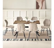 JIJIAN Dining Sets with Dark Brown Wooden Dining Table and 6 Brown Chairs, Rectangular Dining Table in 140 x 80 x 76 cm with 6 Ergonomic Design Linen Dining Room Chairs for Dining Room, Kitchen