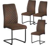 B&D home Theo Dining Chairs Set of 4 - Padded Cantilever with Diamond Quilting, Suede Look Brown, Ergonomic Seat, Black Metal Frame, Industrial Design for Kitchen & Dining Room