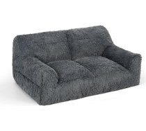 Pamapic Fluffy Bean Bag, Adult Bean Bag with Filling, Double Lounge Chair, Modern Ergonomic BeanBag, Indoor Bean Bag Chair for Living Room, Bedroom, Playroom, Grey
