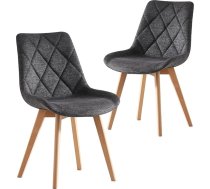 B&D home Tania Dining Room Chairs Set of 2 - Upholstered Chairs with Ergonomic Seat Shell, Woven Fabric, Anthracite, Solid Wood Legs, Natural, Scandinavian Design for Dining Room, Kitchen, Office, Living Room