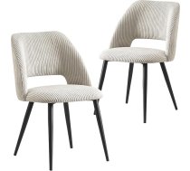 B&D home Vicky Dining Room Chairs Set of 2 - Upholstered Chairs Made of High-Quality Corduroy in Light Grey, Ergonomic & Stable, Metal Legs, Black, Modern Industrial Design for Dining Room, Kitchen & Office