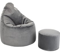 Loft 25 Capriccio Velvet Bean Bag Chair, Premium Velvet Bean Bag for Indoor Use for Home and Living Room, Ergonomic Design for Body Support (Bean Bag + Stool Pouffe, Slate)