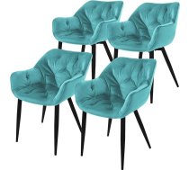 ML-Design Dining Room Chairs, Set of 4, Petrol, Kitchen Chairs with Thick Velvet Fabric Padded Seat, Metal Legs, Living Room Chair with Back and Armrests, Quilted Upholstered Chair, Ergonomic Chair
