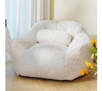 Large Bean Bag Chairs for Adults, Faux Fur Fabric, Giant Bean Bag Chair with Cushion, Soft Bean Bag Sofa Chair with Ergonomic Support, Beige Plush Lazy Sofa, White