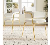 Soweiz Modern Dining Room Chair with Golden Legs, Dining Room Chairs (2/4/6 Pieces), Chairs for Living Room, Dining Room, Bedroom, Ergonomic Chair, Luxury Chair, Beige (2)