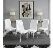 Generisch Dining Room Chairs, Set of 4, Dining Room Chairs with Backrest, Kitchen Chairs Faux Leather Ergonomic with Lines Design and Footrest Load Capacity 100 kg for Kitchen, Living Room, Dining