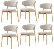 Modern Dining Room Chair Made of Solid Wood, Fabric Upholstered Chair with Curved Backrest, Non-Slip Foot Pad, Ergonomic Design, Suitable for Kitchen, Living Room (Set of 6) Wood Colour