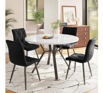 Zepneiy Dining Table with 4 Chairs, Round Marble Dining Table with Legs Black Metal, Chairs with Ergonomic Chairs Made of Black Suede