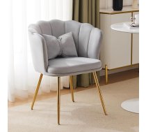 ModernLuxe Velvet Upholstered Chair with Petal Design, Gold-Plated Metal Legs, Butterfly Cushion, Ergonomic Backrest, Comfortable for Living Room, Bedroom or Dining Room, Grey