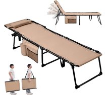 Yaheetech saliekams sauļošanās krēsls ar spilvenu, sānu kabatu un 5 virzienos regulējamu atzveltni, stabils un pārnēsājams pludmales atpūtas krēsls, dārza atpūtas krēsls, kempinga gulta līdz 120 kg, izmantošanai ārpus telpām, 189 x 57 x
