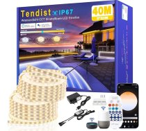 Āra LED lente 40 m, no silti baltas līdz vēsi baltai, aptumšojama, āra LED lente Alexa saderīga ar WiFi lietotni un tālvadības pulti, 24 V LED lente IP67 ūdensnecaurlaidīga pašlīmējoša lente virtuvei, terasei, terasei