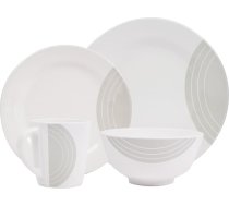 100 % melamīna trauku aplis Ivory White/Grey/Round - komplekts 16 gab. 4 personām - āra piknika kempinga trauku mazgājama trauku mazgājamā mašīnā