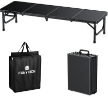 FUNYKICH 4 pēdu saliekamais kempinga galds, 116 x 40 x 26 cm, neliels saliekamais galds ar dāvanām, alumīnija pārvietojams saliekamais galds, MDF paneļi, daudzfunkcionāls galds piknikam, kempingam, pludmalei, balkonam, melns