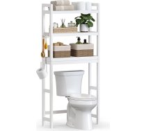 SONGMICS BTS01WT Tualetes plaukts, vannas istabas plaukts, 3 līmeņu bambusa vannas istabas plaukts, regulējams daudzfunkcionāls, statiskā slodze 15 kg uz vienu līmeni, viegla montāža, balts