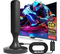DVB-T2 antena ar vertikālo iekšējo un ārējo slēdžu un izvietojumu Zimmerantenne für Fernseher 4K HD Empfang-TV Antenne mit Magnetfuß & 5m Koaxialkabel-Kompatibel mit Allen DVB-T/DVB-T2 Receivern (Black)