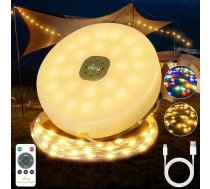 Kempings Fairy Lights 20 m 200 LED, 2-in-1 pārnēsājams uzlādējams rullīšu pasaku apgaismojums ārā ar 9 apgaismojuma režīmiem taimeris, ūdensizturīgs silti balts krāsains USB kempinga apgaismojums kempinga pārgājieniem pusei