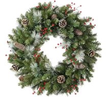 40 cm Ziemassvētku vainags, Mākslīgais Ziemassvētku vainags ārdurvīm, Ziemassvētku vainags, Dekorācija ar priežu čiekuriem, ogām, ziemas vainags, Dekoratīvais vainags ādas durvīm, galdam, iekštelpām, Ziemassvētku eglītei