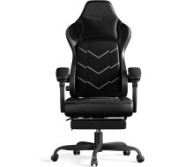 JUMMICO Ergonomisks biroja krēsls ar dinamisku jostas balstu un kāju balstu, spēļu krēsls ilgstošam komfortam, elpojošs darba galda krēsla audums mājas birojam, melns