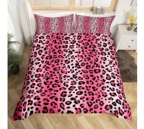 Homemissing Leopard Print gultas veļas komplekts 135 x 200 cm bērniem zēniem zēniem meitenēm rozā gepardu gultas elpojošs Āfrikas Safari gepardu gultas veļas komplekts sega pārklājs ar 1 spilvendrānu